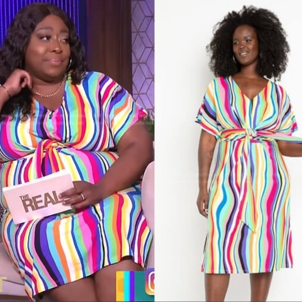 Eloquii Wrap Around Midi Dress in Liquid Rainbow 20
